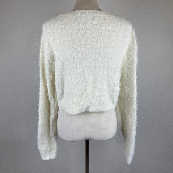 Kendall & Kylie Ivory Fuzzy Knit Crop Luxury Sweater Long Sleeve Womens Sz Sm - Picture 5 of 7